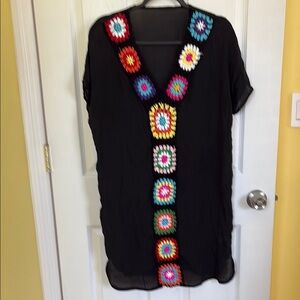 Black Crochet Accent Women's Bathing Suit Coverup Size Large